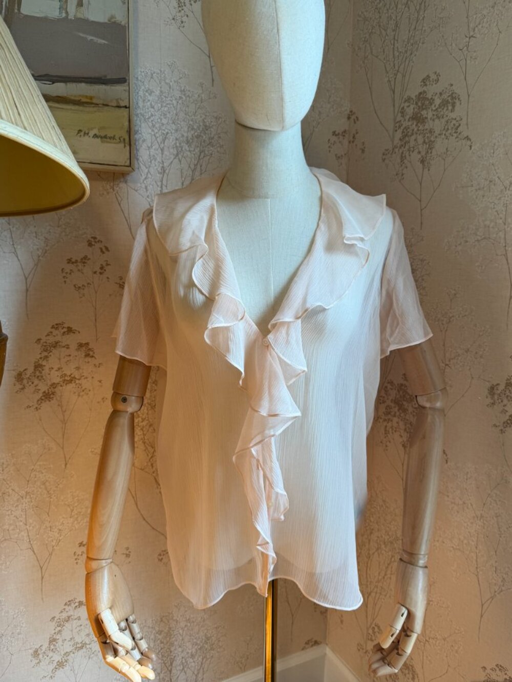 Vintage Lauren Ralph Lauren 100% Silk Ruffle Blouse Light Peach Sz 14
